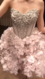 Pink Ball Gown Short Homecoming Dress Sweetheart Neck Beaded Formal Dress Birthday Dress HZ1024