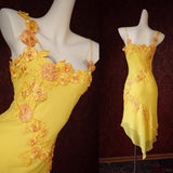 Sheath Birthday Formal Dress Yellow Beaded Short Homecoming Dress Fairy Straps Chiffon Applique Graduation Dress HZ1024