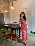 Retro Floral Sleeveless Halter Dress HZ1024