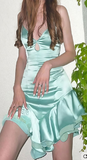 Sheath Birthday Formal Dress Tiffany Blue Short Homecoming Dress Fairy Strap Satin Graduation Dress HZ1024