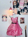 Pink Ball Gown Birthday Dress Sweetheart Neck Short Homecoming Dress Sweet Taffeta Formal Dress HZ1024