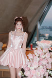 Pink Ball Gown Birthday Dress Strap Short Homecoming Dress Beaded Satin Formal Dress HZ1024