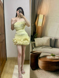 Yellow Bodycon Birthday Dress Off shoulder Short Homecoming Dress Beaded Tulle Formal Dress HZ1024