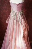 A-Line Spaghetti Strap Tulle Long Prom Dress with Beaded Appliques Sweet 16 Dress HZ1024