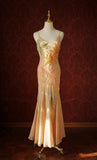 Mermaid Spaghetti Strap Chiffon Long Prom Dress Beaded Applique Light Orange Formal Evening Dress Wedding Guest Dress HZ1024