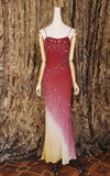 Gradient Burgundy Mermaid Spaghetti Strap Chiffon Long Prom Dress Beaded Applique Formal Evening Dress Wedding Guest Dress HZ1024