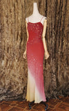 Gradient Burgundy Mermaid Spaghetti Strap Chiffon Long Prom Dress Beaded Applique Formal Evening Dress Wedding Guest Dress HZ1024