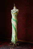 Green Sheath Spaghetti Strap Floral Chiffon Long Prom Dress Beaded Formal Evening Dress Wedding Guest Dress HZ1024