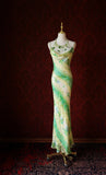 Green Sheath Spaghetti Strap Floral Chiffon Long Prom Dress Beaded Formal Evening Dress Wedding Guest Dress HZ1024