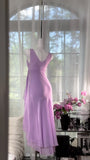 Purple Sheath V-neck Chiffon Prom Dress Formal Evening Dress HZ1024