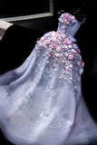 Purple Ball Gown Tulle Long Prom Dress Strapless Applique Formal Evening Dress Sweet 16 Dress HZ1024