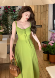 retro avocado green sling tea dress HZ1024