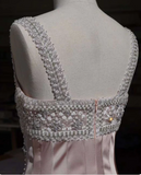 A-Line Square Neck Short Birthday Prom Dress Satin Beaded Formal Dress Graduation Dress Middle School Homecoming Dress HZ1024