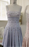 A-Line Square Neck Short Birthday Prom Dress Satin Beaded Formal Dress Graduation Dress Middle School Homecoming Dress HZ1024