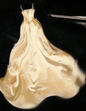 Spaghetti Strap A-Line Satin Sweet 16 Dress Butter Yellow Evening Dress HZ1024