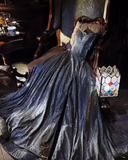 Spaghetti Strap A-Line Glitter Satin Birthday Prom Dress Dark Gray Formal Evening Dress HZ1024