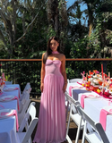 Strapless Sheath Chiffon Long Prom Dress Pink Formal Evening Dress HZ1024