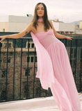 Strapless Sheath Chiffon Long Prom Dress Pink Formal Evening Dress HZ1024
