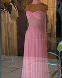 Strapless Sheath Chiffon Long Prom Dress Pink Formal Evening Dress HZ1024