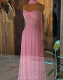 Strapless Sheath Chiffon Long Prom Dress Pink Formal Evening Dress HZ1024