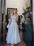 Square Neck Beach Vacation Suspender Long Dress HZ1024