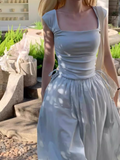 Square Neck Beach Vacation Suspender Long Dress HZ1024
