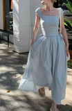 Square Neck Beach Vacation Suspender Long Dress HZ1024
