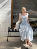 Square Neck Beach Vacation Suspender Long Dress HZ1024