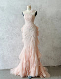 Mermaid Formal Evening Gown Strapless Beaded Chiffon Birthday Dress HZ1024