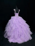 Purple Ball Gown Sweetheart Neck Tulle Beaded Quinceanera Dress Sweet 16 Dress HZ1024