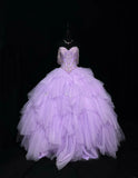 Purple Ball Gown Sweetheart Neck Tulle Beaded Quinceanera Dress Sweet 16 Dress HZ1024