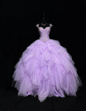 Purple Ball Gown Sweetheart Neck Tulle Beaded Quinceanera Dress Sweet 16 Dress HZ1024