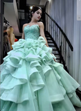 Ball Gown Sweetheart Neck Tulle Tiffany Blue Quinceanera Dress Sweet 16 Dress HZ1024