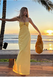 Halter Sheath Satin Long Birthday Dress Simple Party Dress HZ1024