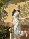 retro pastoral style small flying sleeve floral long skirt HZ1024