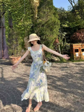 retro pastoral style small flying sleeve floral long skirt HZ1024