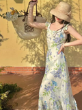 retro pastoral style small flying sleeve floral long skirt HZ1024