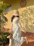 retro pastoral style small flying sleeve floral long skirt HZ1024