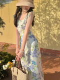 retro pastoral style small flying sleeve floral long skirt HZ1024