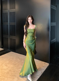 Mermaid Satin Square Neck Green Formal Party Dress Sweet Birthday Dress HZ1024