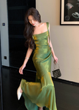 Mermaid Satin Square Neck Green Formal Party Dress Sweet Birthday Dress HZ1024