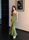 Mermaid Satin Square Neck Green Formal Party Dress Sweet Birthday Dress HZ1024