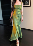 Mermaid Satin Square Neck Green Formal Party Dress Sweet Birthday Dress HZ1024