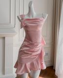 Pink Sheath Satin Short Homecoming Dresses Birthday Party Dress HZ1024