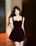 Hepburn A-Line Spaghetti Strap Velvet Short Prom Dress, Burgundy Homecoming Dresses HZ1024