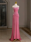 Velvet Beads Pink Long Prom Dress, Pink Long Formal Dress HZ1024