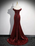 Off Shoulder Burgundy Long Prom Dress, Burgundy Long Formal Dress HZ1024