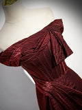 Off Shoulder Burgundy Long Prom Dress, Burgundy Long Formal Dress HZ1024