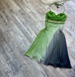 Sheath Short Prom Dresses Halter Chiffon Homecoming Dresses Beaded Green Birthday Dresses HZ1024