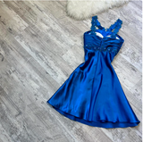 A-Line Short Prom Dresses Halter Neck Satin Homecoming Dresses Royal Blue Birthday Dresses HZ1024